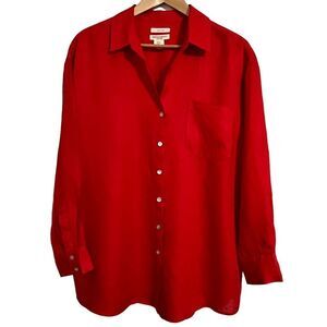Christian Siriano 100% Linen Button-up Blouse Red-Orange Size Medium